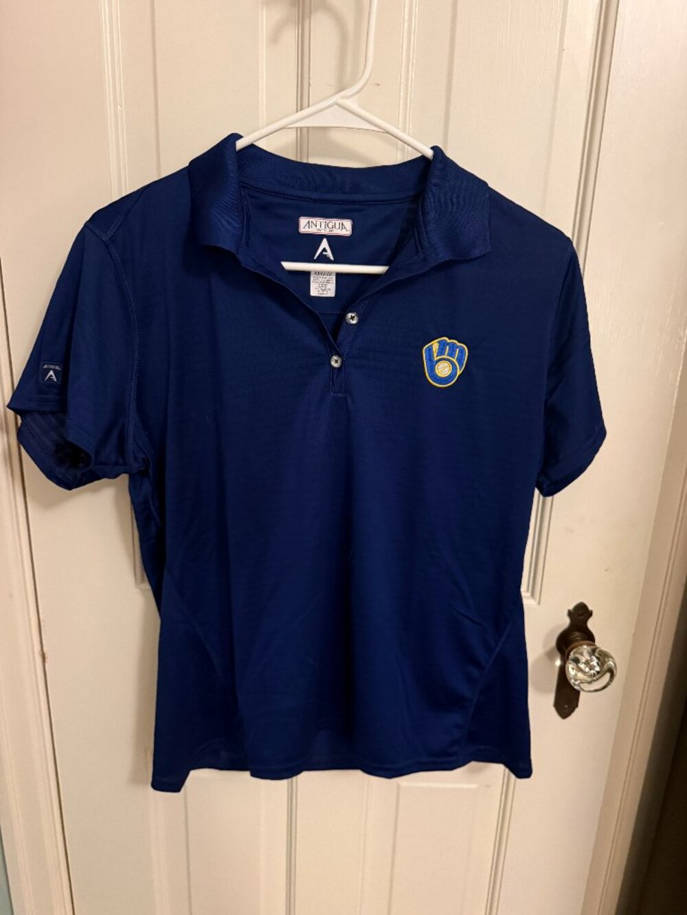 Antigua Milwaukee Brewers Polo Shirt – Royal Blue Stripe – Medium